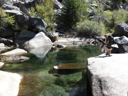 Dustin alongisde one of the pools of crystal clear water on the Kings River in Middle Paradise Valley.